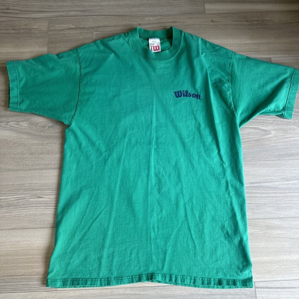 Wilson Shirt Green Cotton Athletic‎ Crew Neck Made In USA 90s Vintage Mens XL